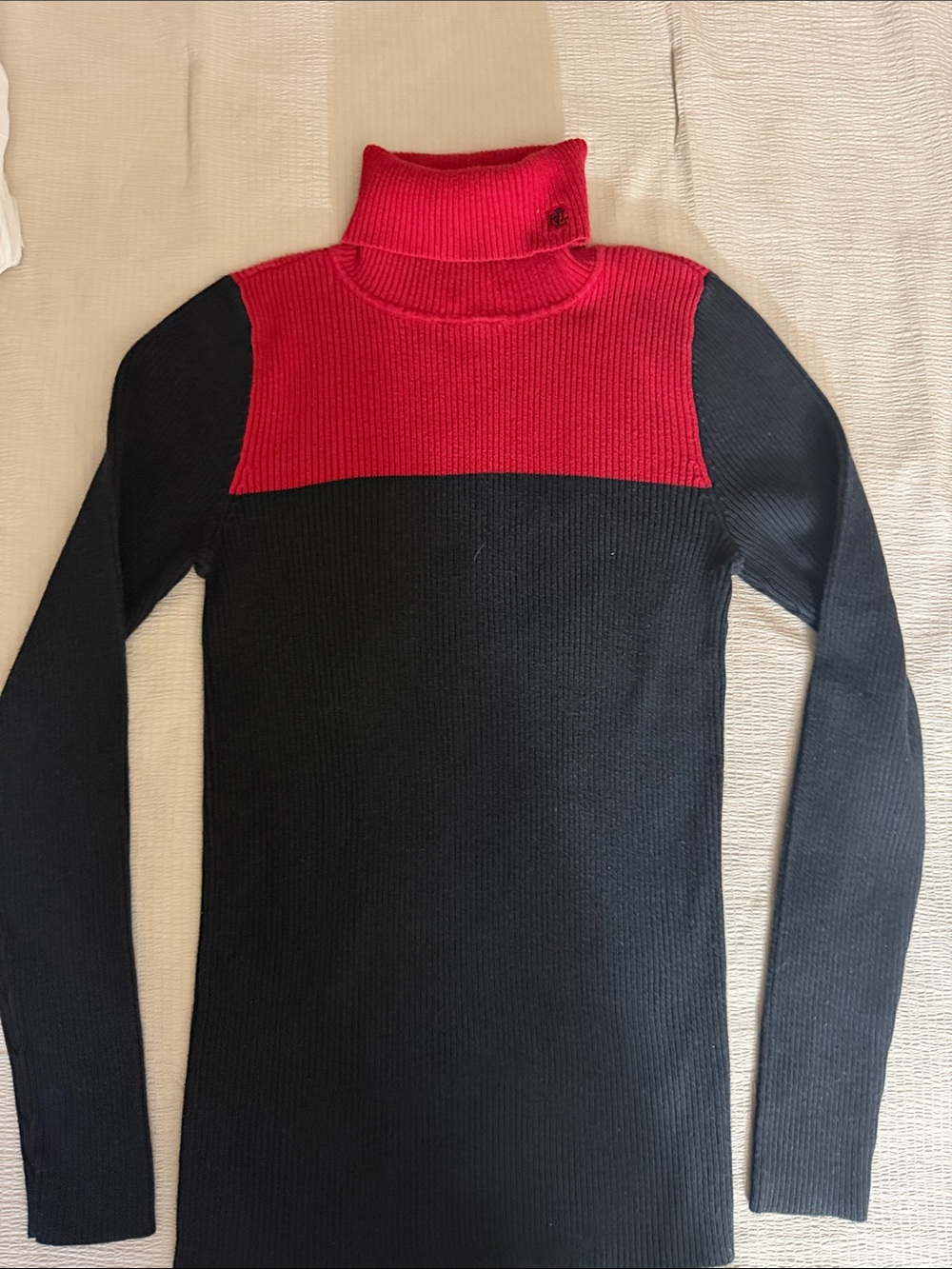 Lauren Ralph Lauren Red and Black Colorblock Turtleneck Sweater